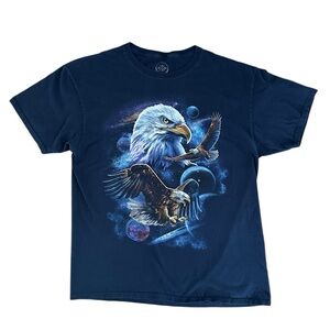 Cosmic Eagle Graphic Tee – Galaxy Space Print – 100% Cotton – Size L